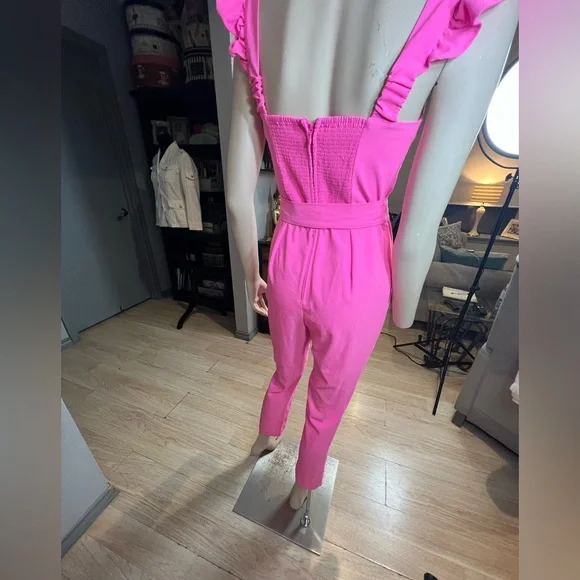 Lilly Pulitzer Women's Pink Ruffle-Shoulder Jumpsuit with Waist Tie - Picture 9 of 11